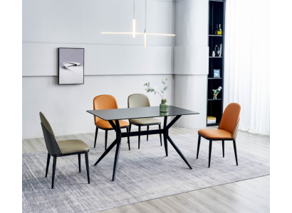 Eetkamerset Designer Eettafel 4x Gestoffeerde Stoelen Roestvrij Stalen Meubels 5-delig