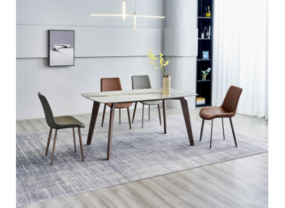Eetkamermeubilair Ontwerper Rechthoekige Tafel 4x gestoffeerde stoelen Luxe 5-delige