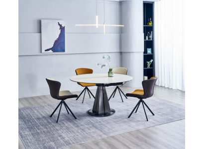Moderne eetgroep Designer Ronde tafel Stijlvolle 4x kunstleren stoelen 5-delig