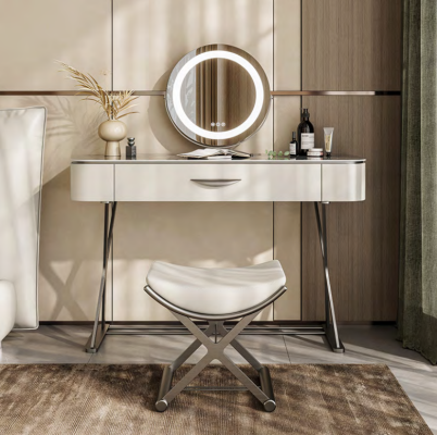 Witte make-uptafel met spiegel, designmake-uptafel met laden