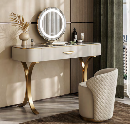 Beige make-uptafel Ontwerper kaptafel Kaptafel met laden