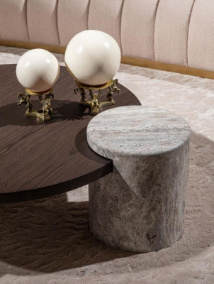 Woonkamerset Bank Fauteuil Bruin Stof Salontafel Set 5-delig RTV