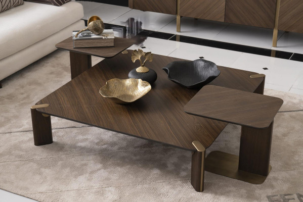 Woonkamerset hoekbank stoffen bank fauteuil salontafel set 6-delig bruin