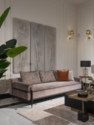 Bankstelsel Driepersoons Fauteuil Salontafel Set 6-delig Grijs Woonkamer