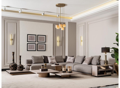 Woonlandschap set woonkamer hoekbank bank salontafels 5-delig grijs