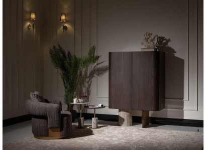 Woonkamer Complete fauteuils Bijzettafels 4-delig Stof Bruin Houten bar