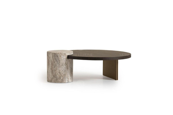 Garnituur woonkamer driezitsbank salontafels 4-delig stoffen bankstel beige hout