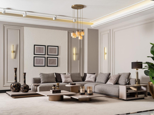 Hoekbank L-vorm Woonlandschap Stoffen Bank Grijs Modern Sofa