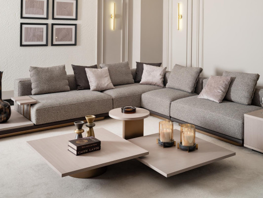 Hoekbank L-vorm Woonlandschap Stoffen Bank Grijs Modern Sofa