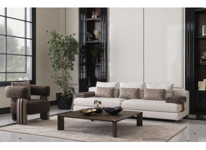 Volledige bankstel bank fauteuil bruin stoffen bank salontafel
