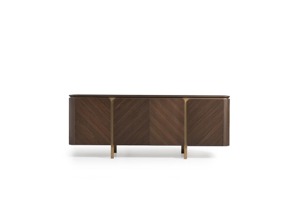 Set dressoir spiegel ladekast commode buffet bruin hout eetkamer.