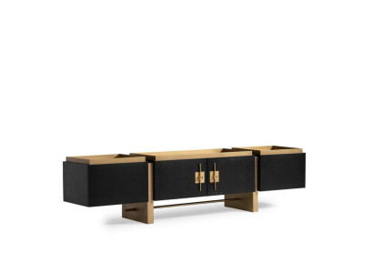 Sideboard RTV Lowboard TV Stand Zwart Modern Ontwerp Goud Hout