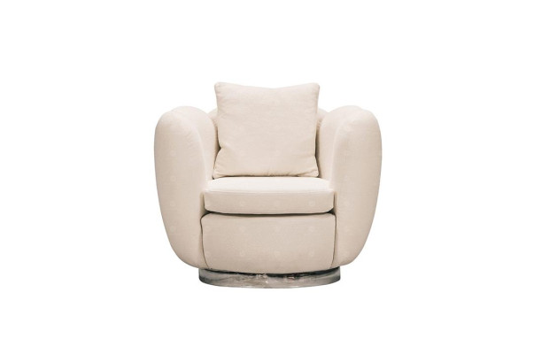 Moderne fauteuil, een zitter, witte stof, woonkamer, relaxfauteuil.