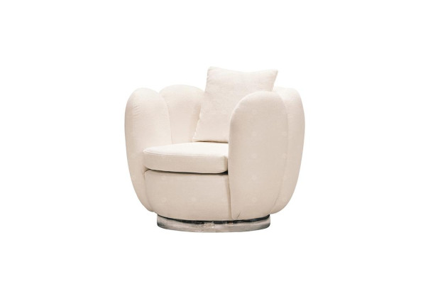 Moderne fauteuil, een zitter, witte stof, woonkamer, relaxfauteuil.