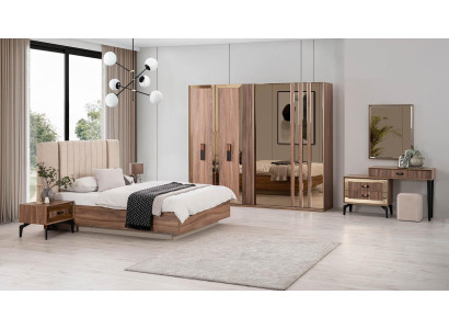 Luxe tweepersoons slaapkamer set bed hout 7-delig bruin modern