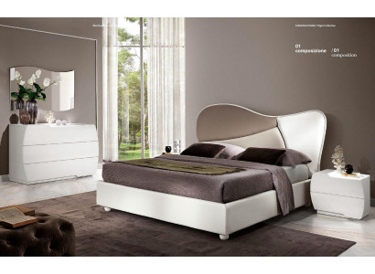 Slaapkamer Bed Nachtkastje Dressoir Spiegel Set Wit Modern Luxe Set 5-delig