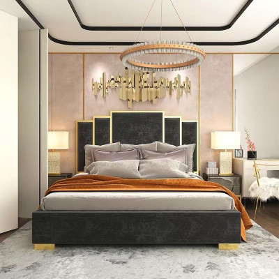 Bed 2x Nightstand 3-piece Bedroom Set Modern Luxury Design Nightstands