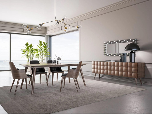Compleet set 7-delig eetkamer eettafel Nieuw 4x Stoelen Luxe dressoir met spiegel