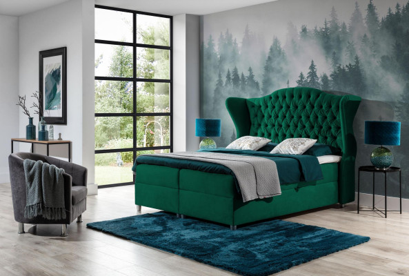 Chesterfield boxspring bedden hotelbed slaapkamer fluweel luxe meubels