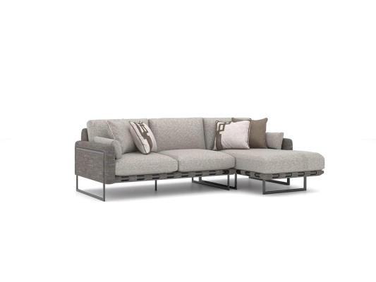 Moderne designmeubels grijs hoekbank L-vorm textiel fauteuil luxe salontafel