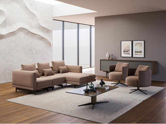 Sofa set Luxe meubels Bank L-vorm 2x Fauteuil Bekleding Nieuwe Salontafel