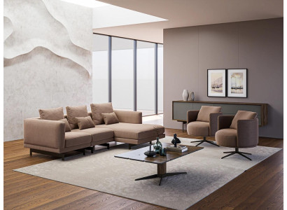 Sofa set Luxe meubels Bank L-vorm 2x Fauteuil Bekleding Nieuwe Salontafel