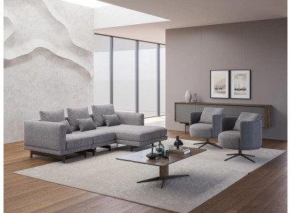 Woonkamer Compleet 4-delig 2x Fauteuil met Hoekbank L-vorm Designer Houten Salontafel