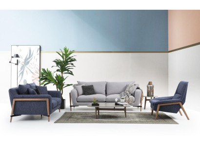 Complete bankstelbankenbank bank 321-zits stoffen set blauw