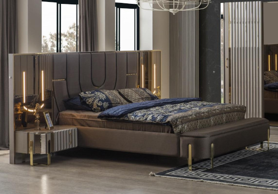 Tweepersoonsbed set Slaapkamer Luxe Bed Modern Bruin 3-delige Ontwerp