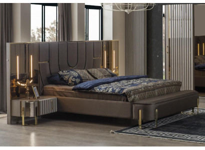 Tweepersoonsbed set Slaapkamer Luxe Bed Modern Bruin 3-delige Ontwerp