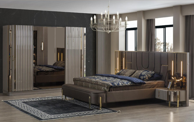 Tweepersoonsbed set Slaapkamer Luxe Bed Modern Bruin 3-delige Ontwerp