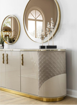 Dressoir 2x Spiegel Woonkamer Ontwerp Luxe Meubelen Console Tv-meubel Beige