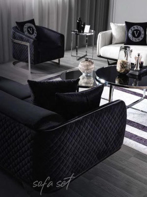 Zwarte fauteuil eenzitter gestoffeerd loungestoel woonkamer meubels