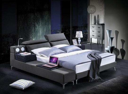 Ontwerp tweepersoonslederen bed bedden bed gestoffeerd lederen slaapkamer huwelijk 180x200.