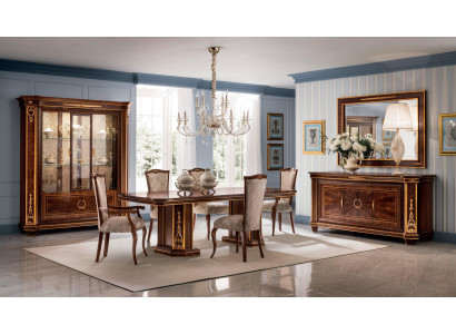 Compleet eetkamer vitrine tafel 6x stoelen dressoir spiegel set suite