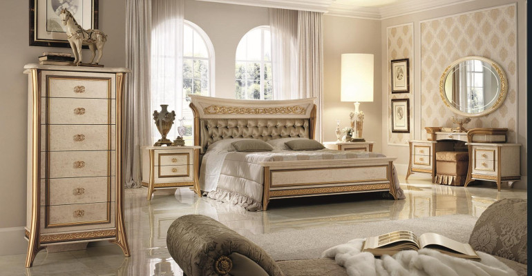 Slaapkamer set Bed Nachtkastje Commode Spiegel Kruk Nieuw 7-delig Barok Rococo