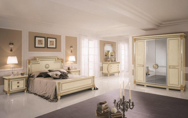 Klassieke slaapkamer set Nachtkastjes Bed Stijl Hout Bed Italiaanse meubels 6-delig