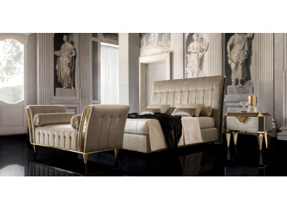 Bed 2x Nachtkastje Chaiselounge 4-delige Slaapkamer Set Meubels Modern Luxe Bedden