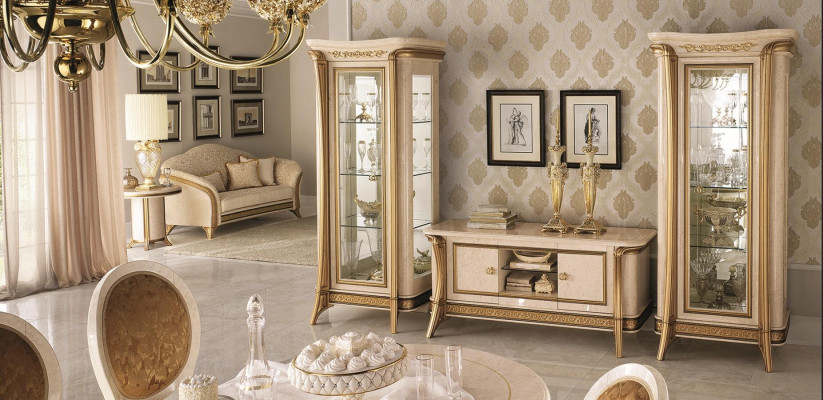 Woonkamerset Woonkamer Sideboard 2x Vitrine 3-delige woonwand arredoclassic  Woonkamerset Woonkamer Dressoir 2x Vitrine 3-delige wandmeubel arredoclassic