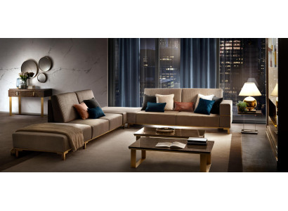 Hoekbank bank stoffen bank woonlandschap luxe meubels L-vorm salontafel 2 stuks