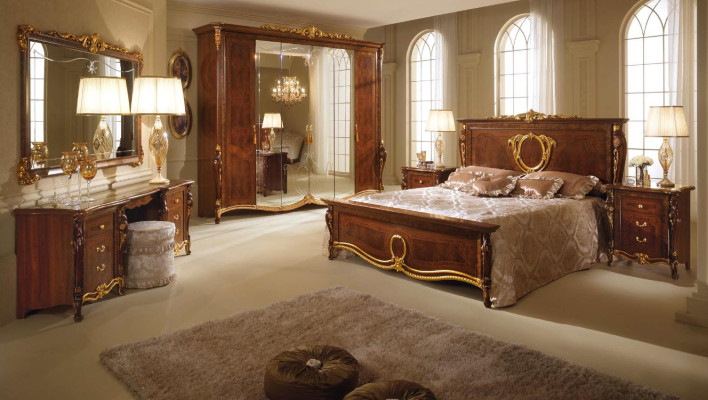 Tweepersoonsbed Bed Houten Ontwerp Bedden Antieke Stijl Barok Rococo 2x Nachtkastjes Nieuw