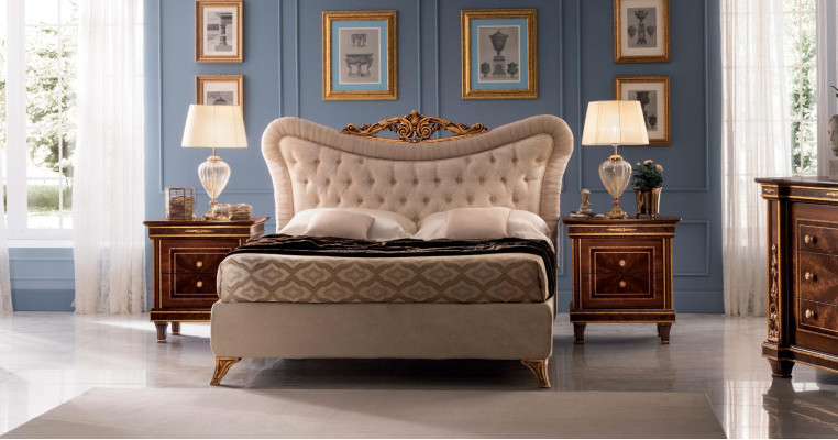 Bed + 2 x bedside tables Bedroom Set Double Beds Baroque Art Nouveau