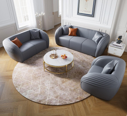 Luxe bankstel 3-zits met meubelbank leren bank textiel groep bankstellen set.