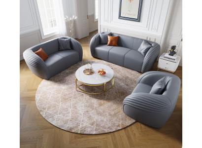 Luxe bankstel 3-zits met meubelbank leren bank textiel groep bankstellen set.