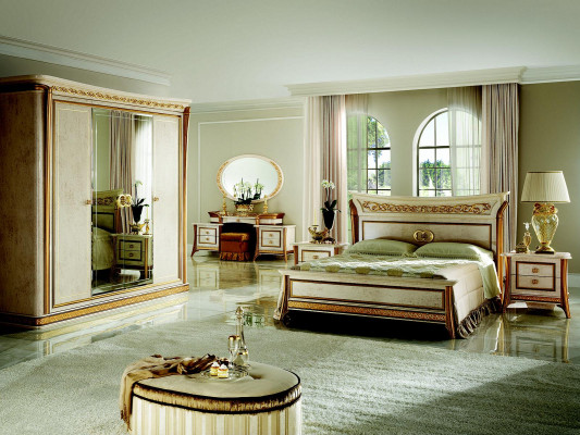 Bed + bedside royal bedroom upholstered bed Rococo designer furniture