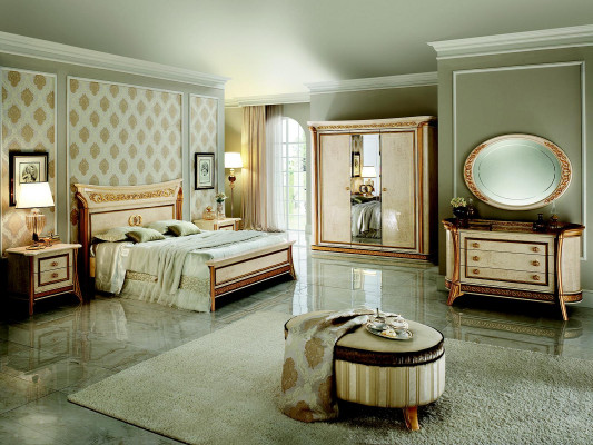 Bed + bedside royal bedroom upholstered bed Rococo designer furniture