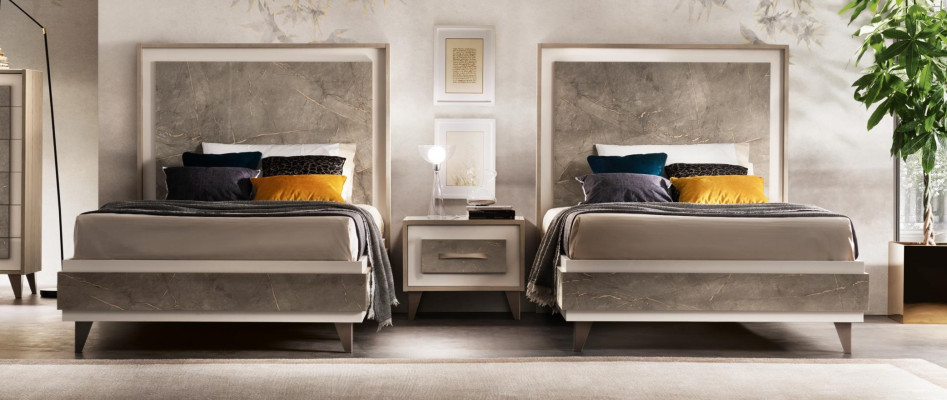 Stel Hotel 2x Bed Nachtkastje Design Slaapkamer 3-delig Meubilair arredoclassic