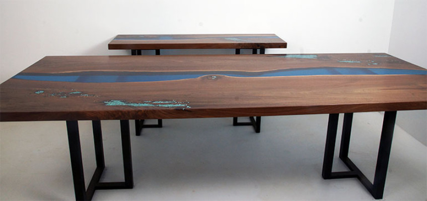 Eettafel River Table Echt hout Massief Epoxyhars Tafels 260x100 Nieuw