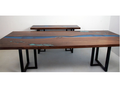 Eettafel River Table Echt hout Massief Epoxyhars Tafels 260x100 Nieuw