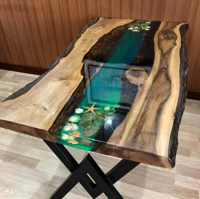 Tafel eettafel tafels hars epoxy massief design meubels 200x100 echt hout epoxy